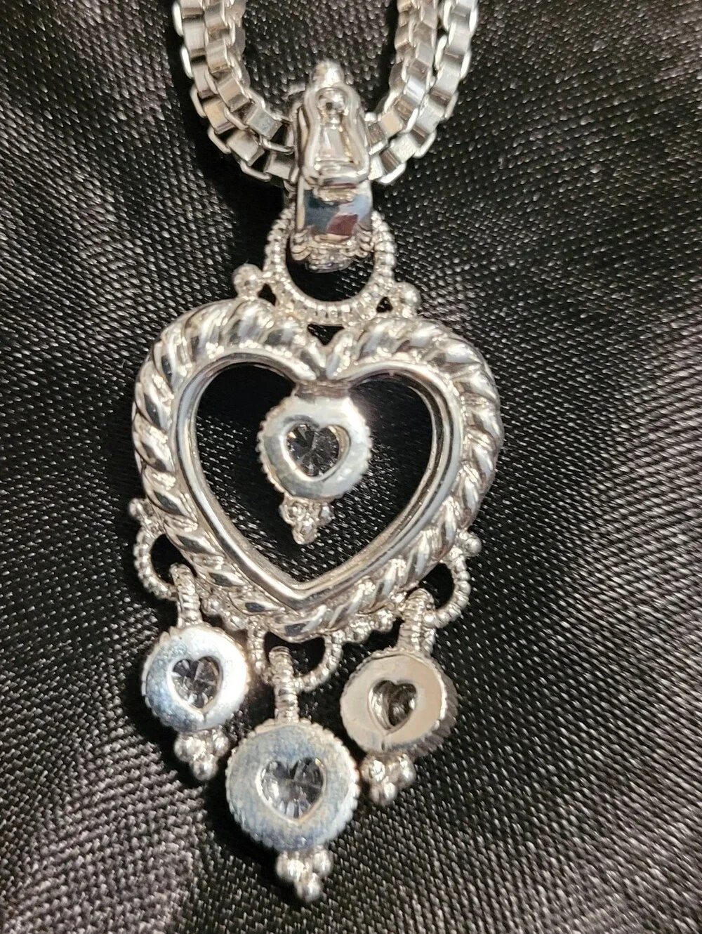 Judith Ripka, Rare Find,  Signature Textured Sterling Silver Heart-themed CZ 18